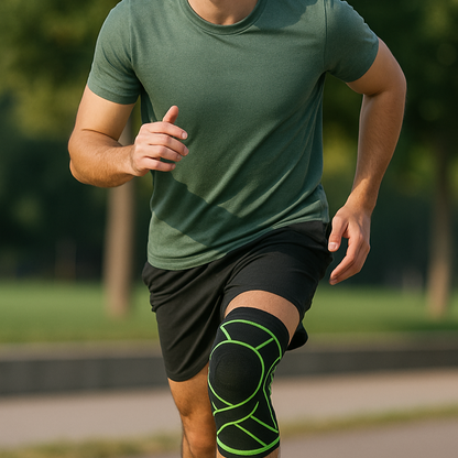 Jóven corriendo con rodillera